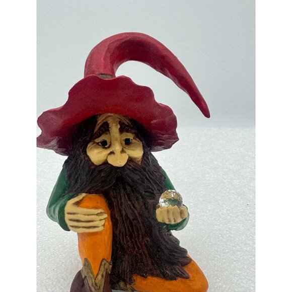 Vintage Steve Tunturi Whittlers Workshop Gnome Holding Crystal Ball Hand Carved - Picture 2 of 10
